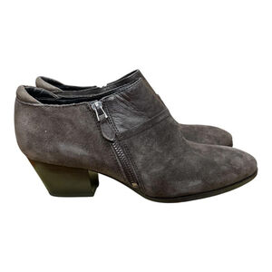 Franco Sarto Boots Womens Size 8 Brown Greco Suede Ankle Booties Side Zip Heeled